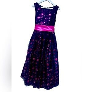Elegant Girls Party Dress Size 12 Black Pouffy Dress W/Pink Sequin’s and Sash
